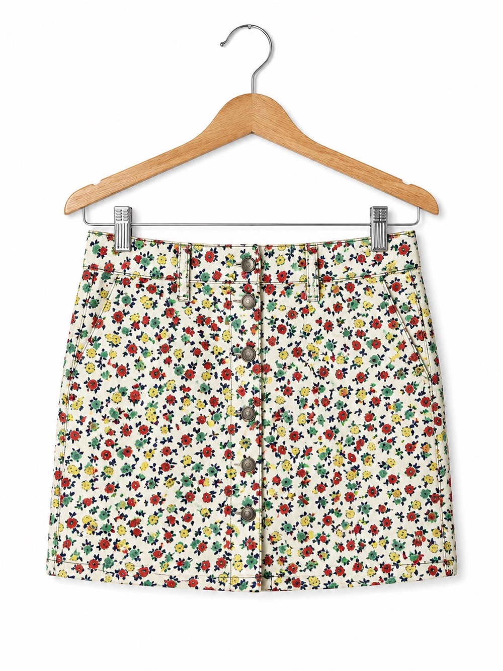 J.Crew Floral Button Front Mini Skirt Cream Floral Size 6 Cottagecore Preppy
